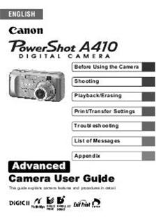 Canon PowerShot A410 manual. Camera Instructions.